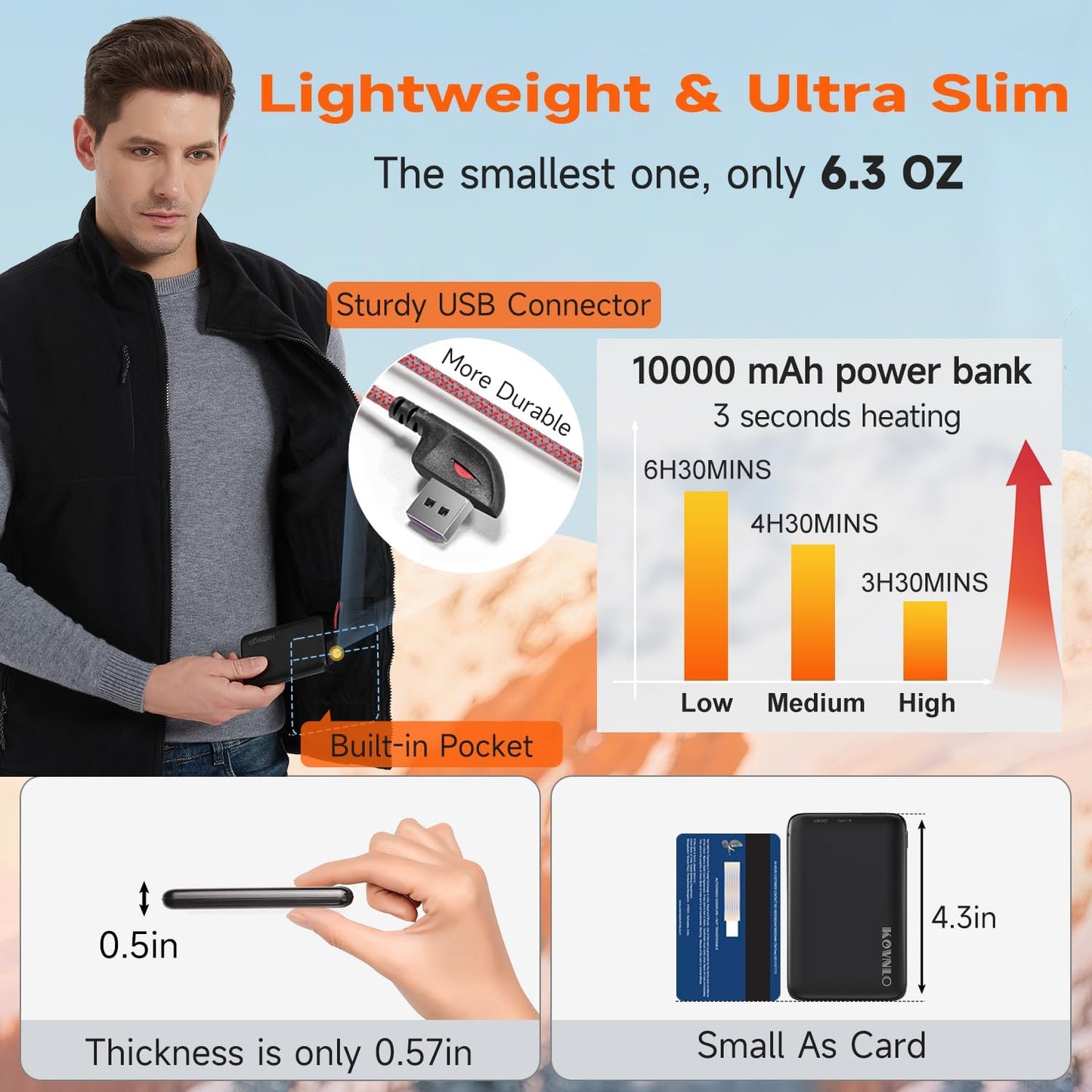 KOVNLO Heated Vest for Men with Battery Pack Included, Soft Fleece Smart Electric Lightweight Heated Jacket