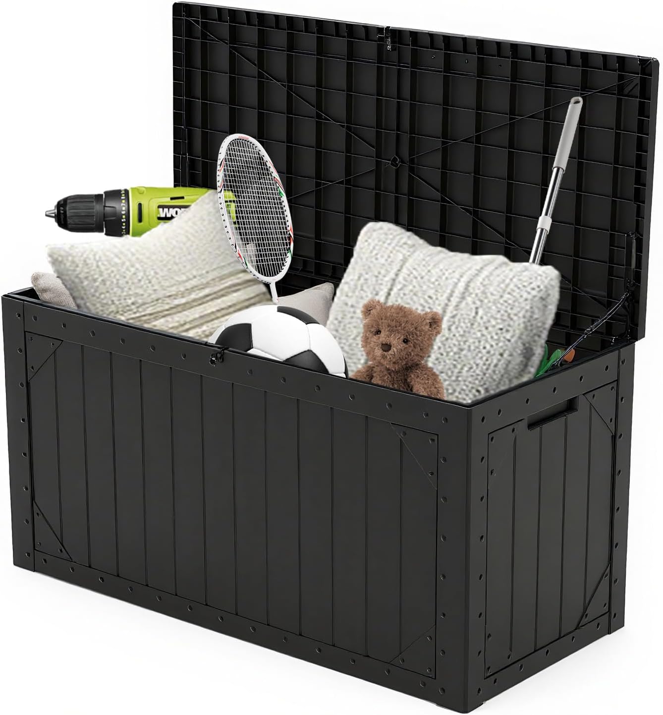 100 Gallon Resin Deck Box, Waterproof Outdoor Storage Bin for Patio Furniture, Pool Accessories, and Garden Tools, Lockable & UV-Resistant, Black