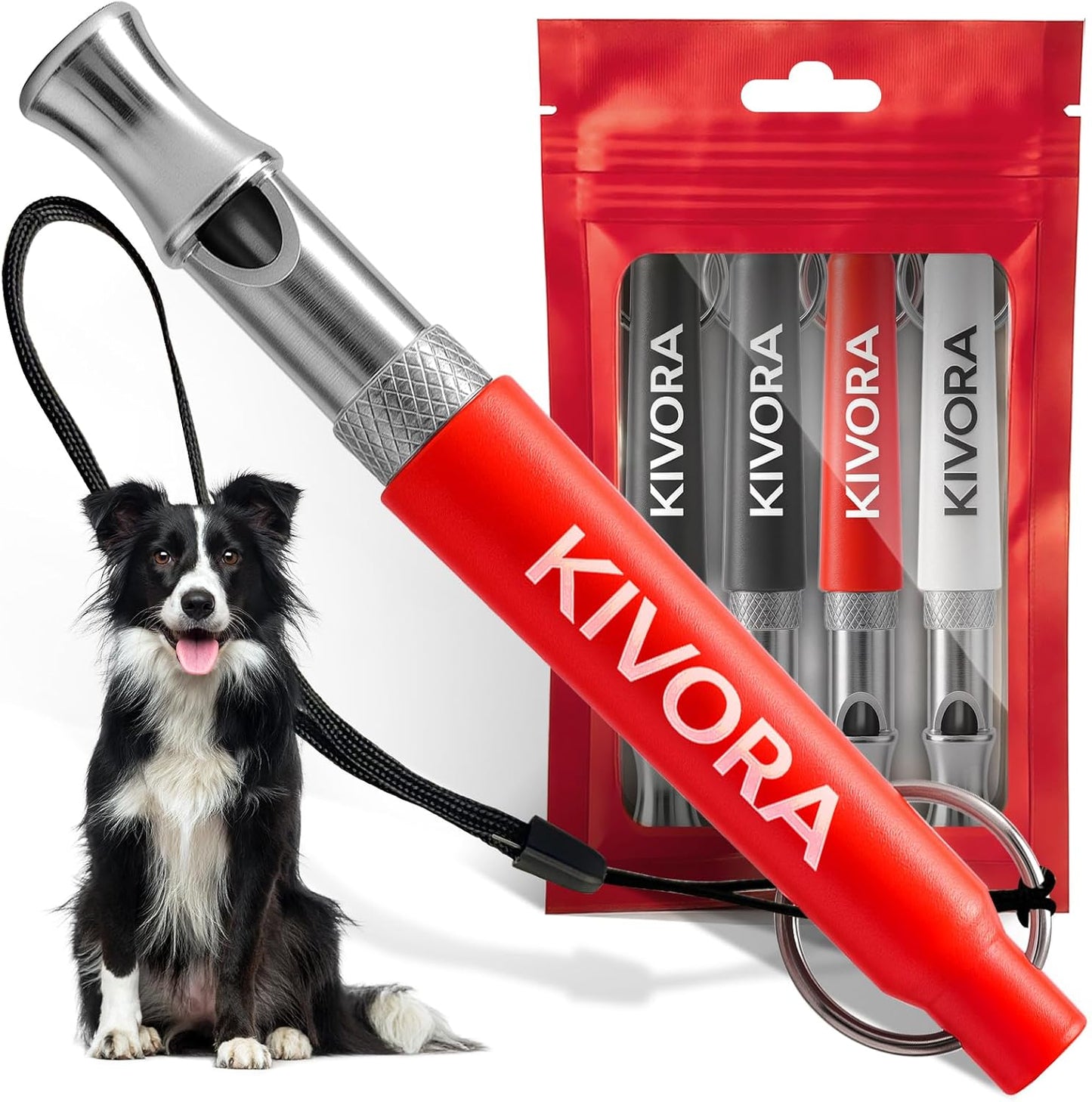 KIVORA 4 Pack Dog Whistle to Stop Barking Neighbors Dog,304 Stainless Steel Adjustable Ultrasonic Silent Dog Training Whistle for Recall & Bark Control,Professional Whistle Suitable for All Dogs