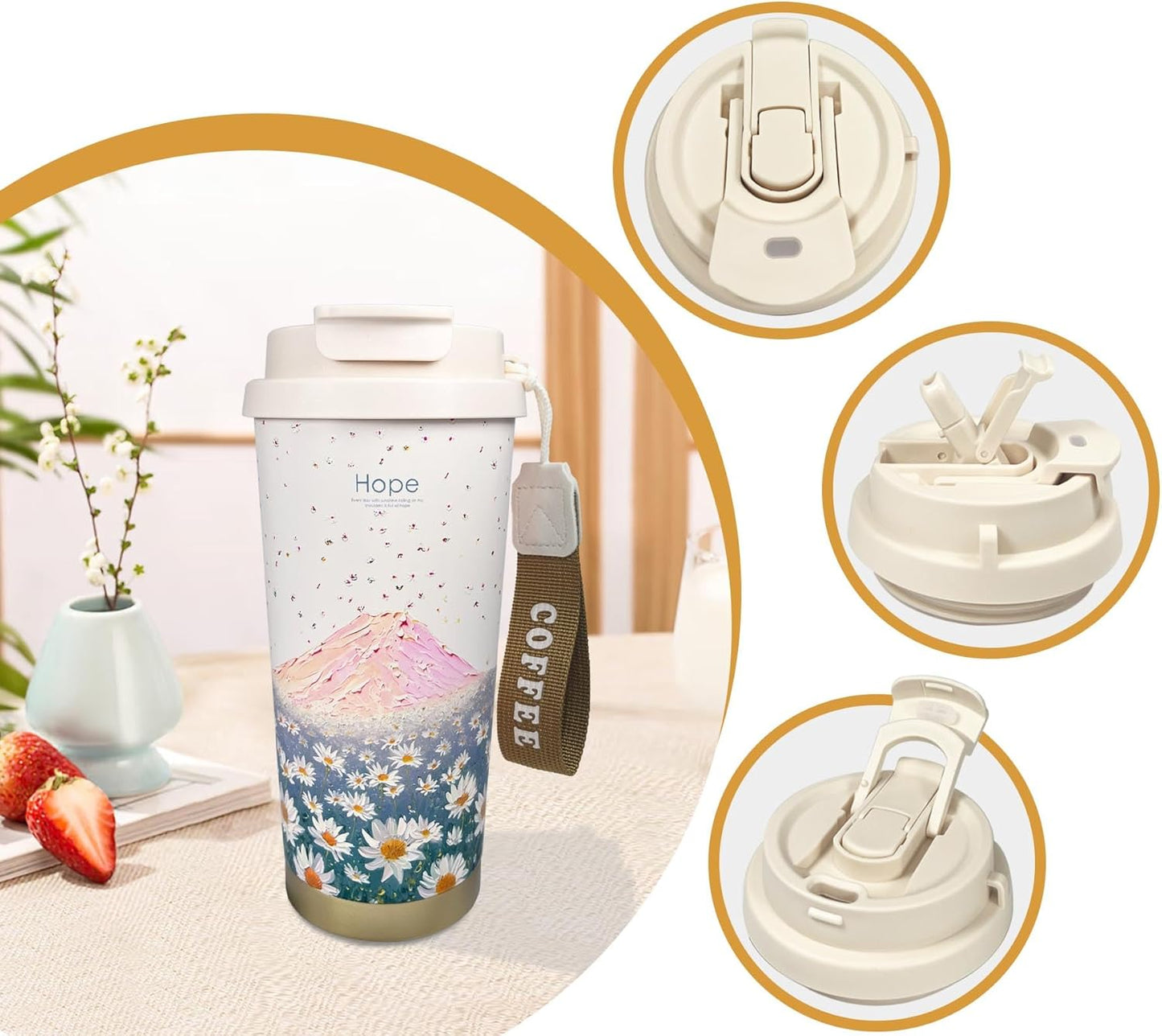 17oz Camping Coffee Makers with Ceramic Coating,Camp Pour Over Coffee Maker Set,Double Wall Vacuum Leak-Proof Mug for Office School Party Camping,Tea Infuser Mug for Loose Leaf Tea (17oz Blue Hope)