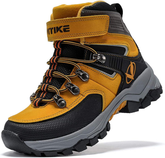 JMFCHI Kids Hiking Boots Boys Girls Outdoor Walking Climbing Sneaker Comfortable Non-slip Snow Shoes Hiker Boot Antiskid Steel Buckle Sole