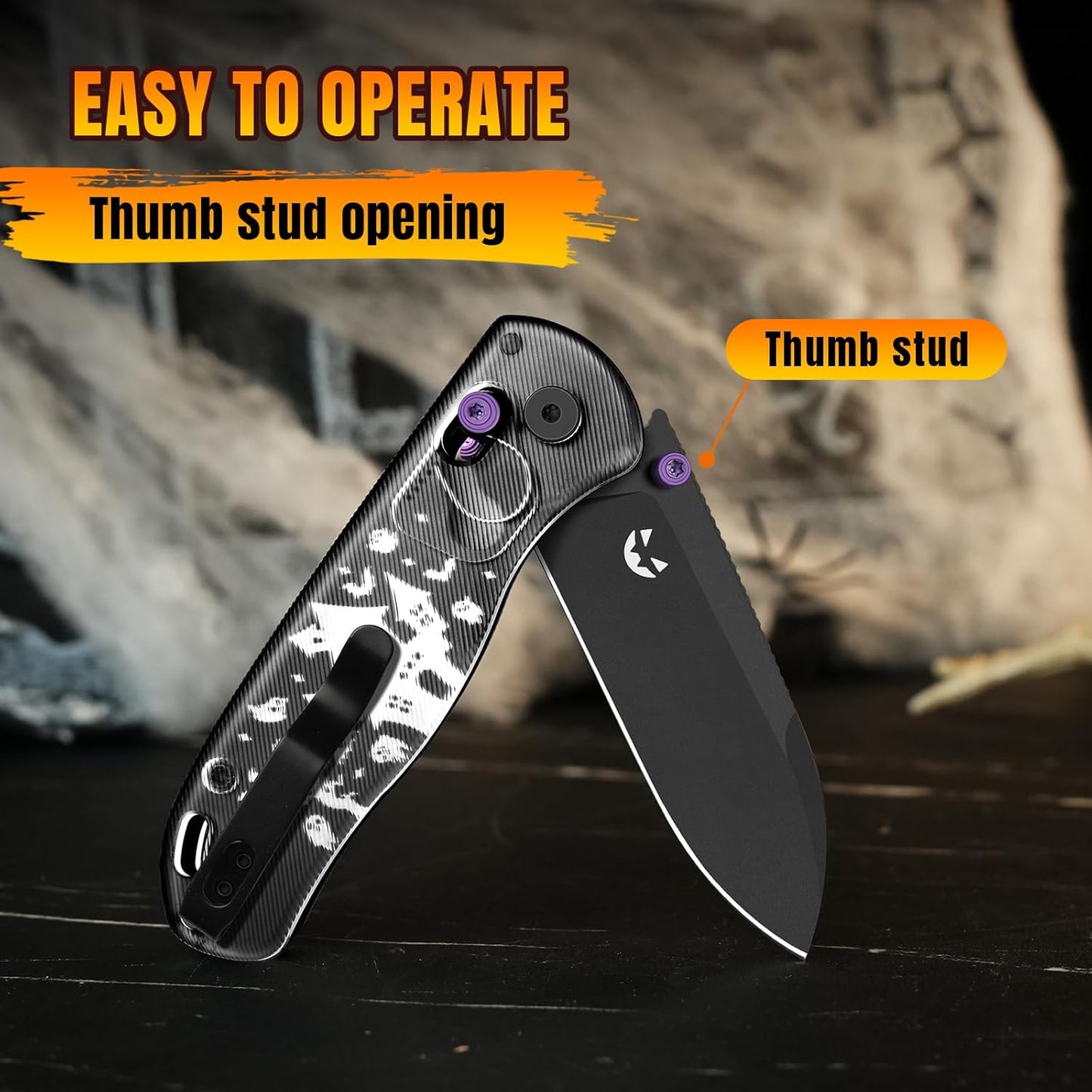 Kizer Drop Bear EDC Pocket Knife, 2.97” Nitro-V Blade Acrylic handle Folding Knife with Clutch Lock, Thumb Stud Opener EDC Knives for Men Women Gift V3619HW1