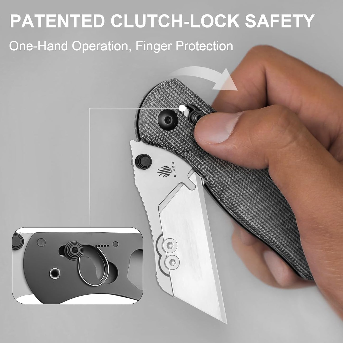 Kizer Drop Bear(Dual-screw Version) Folding Utility Knife, Clutch Lock Box Cutter EDC Pocket knife with 10PCS Razor Blades, Pocket Knives with Pocket Clip for Men Women V3619JA3