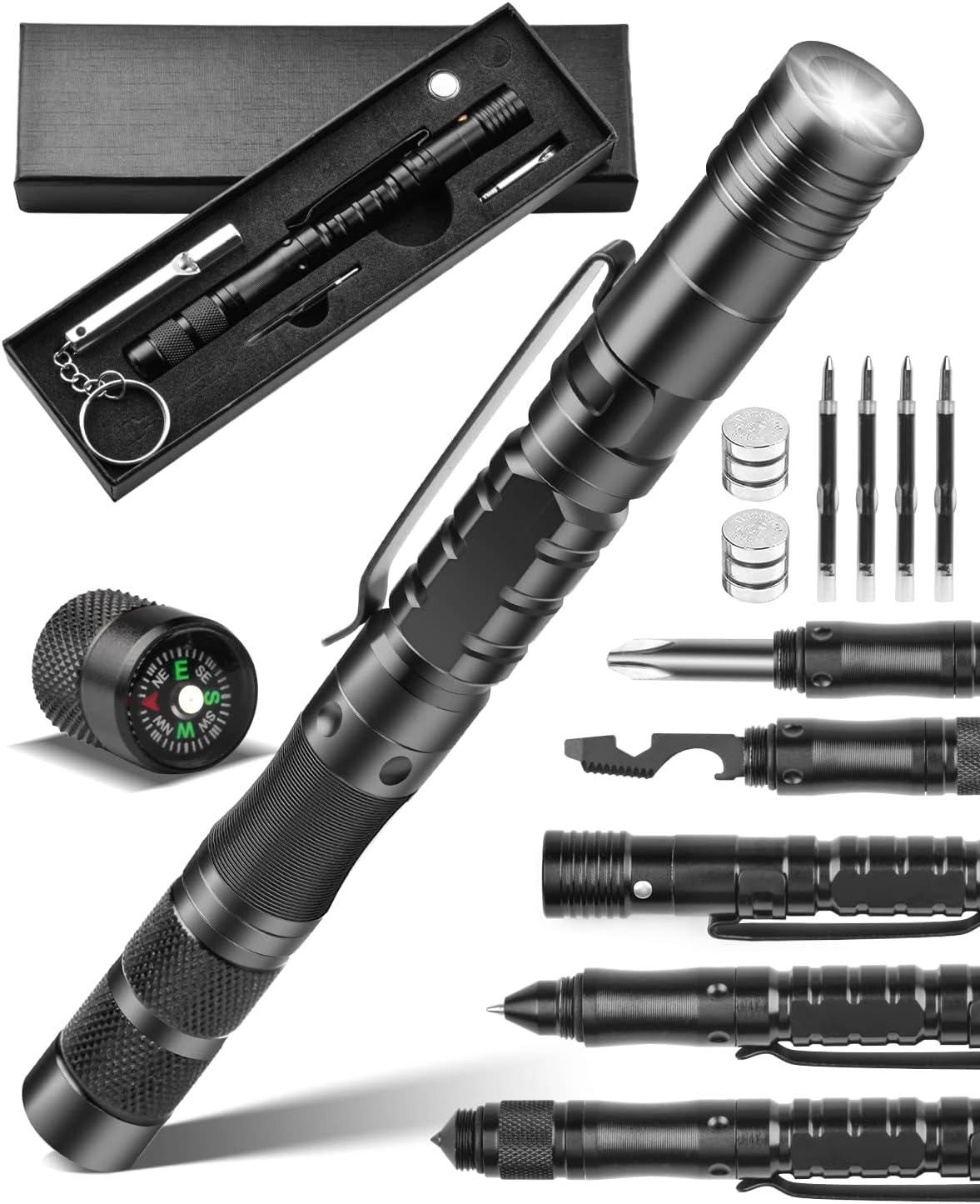 12 in 1 Tactical Pen, Self Defense Pen Multitool Gifts for Men, Stocking Stuffers for Adult, Cool EDC Gear- Christmas Birthday White Elephant Gifts for Dad, Husband, Boyfriend From Daughter Son Wife