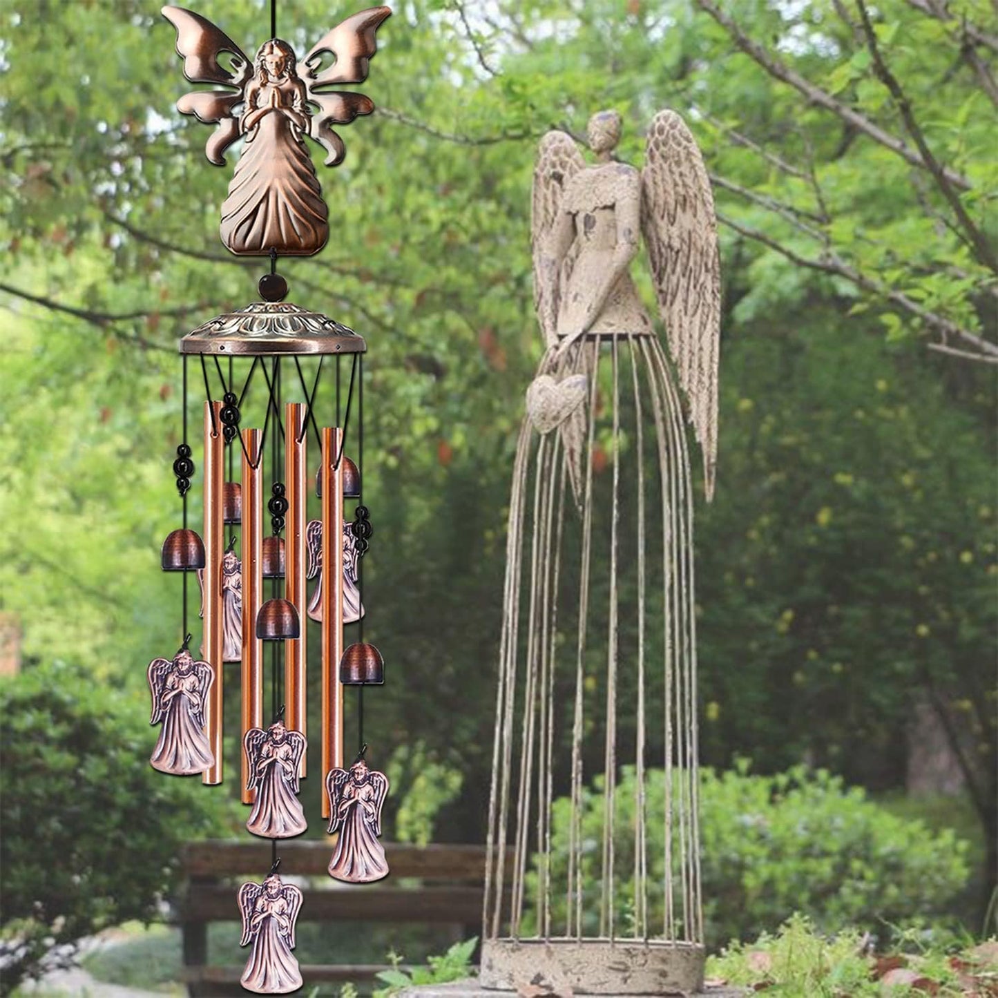 JUNQIU Angel Wind Chimes, Angel Gifts for Women Mom, Angel Decor for Outdoor Room Garden Yard Patio, Religious Wind Chimes