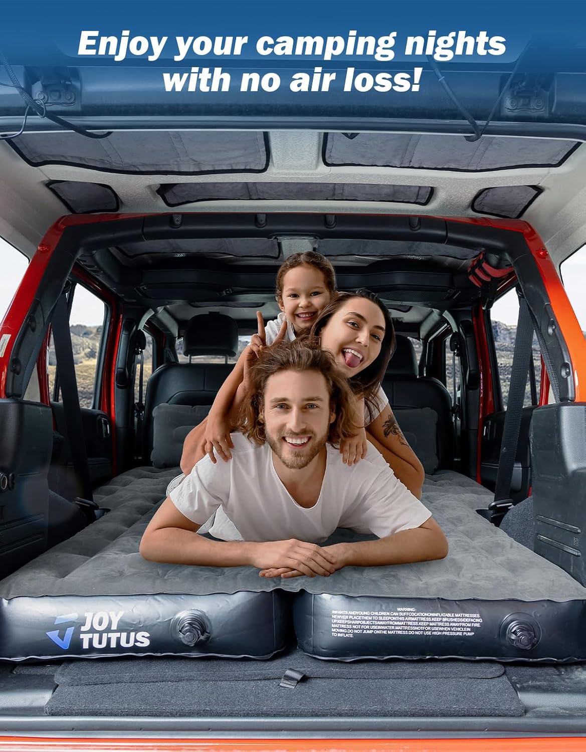 JOYTUTUS SUV Air Mattress for Camping w/Air Pump Compatible with Wrangler JL 4X4, Comfort SUV Inflation Mattress w/2 Pillows for 2018-2026 Wrangler JL 4 Door (Don't for 4XE) - Dark Grey