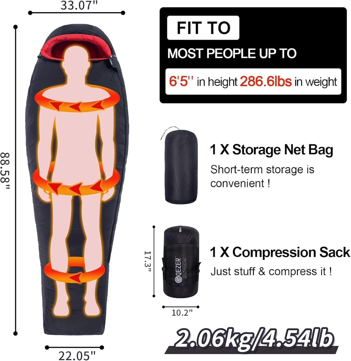 0 Degree Sleeping Bag for Adults 650 Fill Power Down Sleeping Bag for Cold Weather -20F / -8F / 0F / 10F Large Lightweight