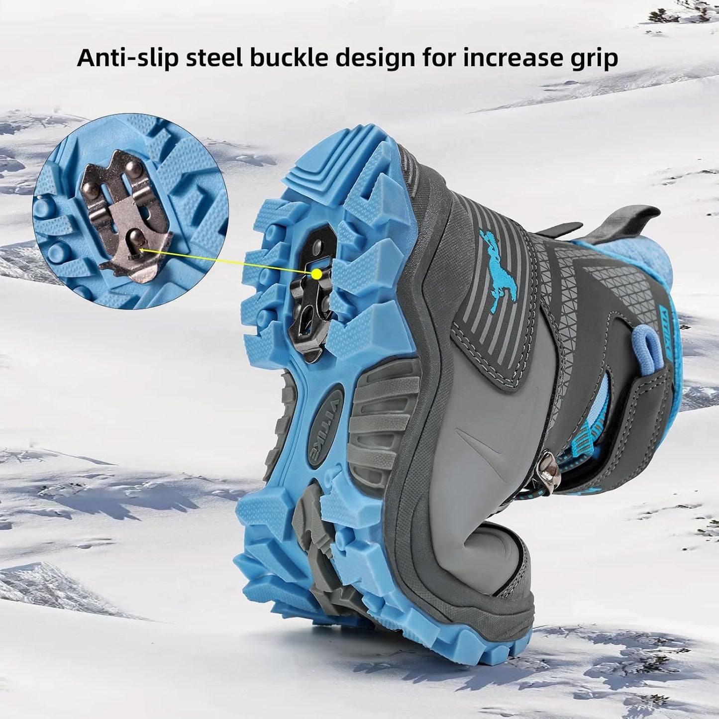 JMFCHI Kids Hiking Boots Boys Girls Outdoor Walking Climbing Sneaker Comfortable Non-slip Snow Shoes Hiker Boot Antiskid Steel Buckle Sole