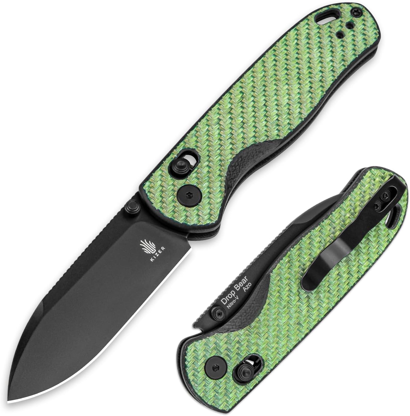 Kizer Drop Bear EDC Pocket Knife, 2.97” Nitro-V Steel Blade G10 Carbon Fiber Handle Folding Knife with Thumb Stud Opener, Lightweight Clutch Lock Camping Hunting Knife for Men Women Gift V3619A4