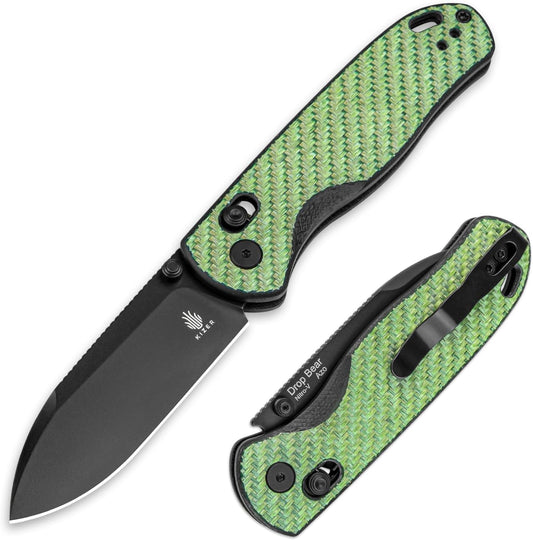 Kizer Drop Bear EDC Pocket Knife, 2.97” Nitro-V Steel Blade G10 Carbon Fiber Handle Folding Knife with Thumb Stud Opener, Lightweight Clutch Lock Camping Hunting Knife for Men Women Gift V3619A4