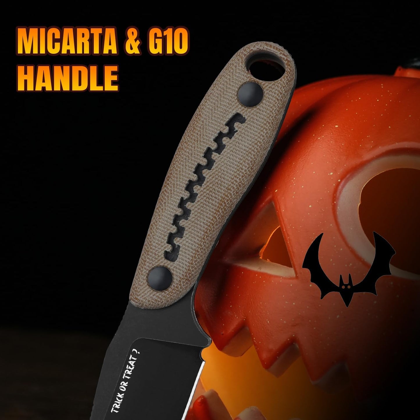 Kizer Hare Fixed Blade Knife, 3.14" Nitro V Blade Halloween EDC Hunting Knife with Brown Micarta and Black G10 Handle, Small Camping Knives with Kydex Sheath, Survival Knives for Men Women, 1077HW1
