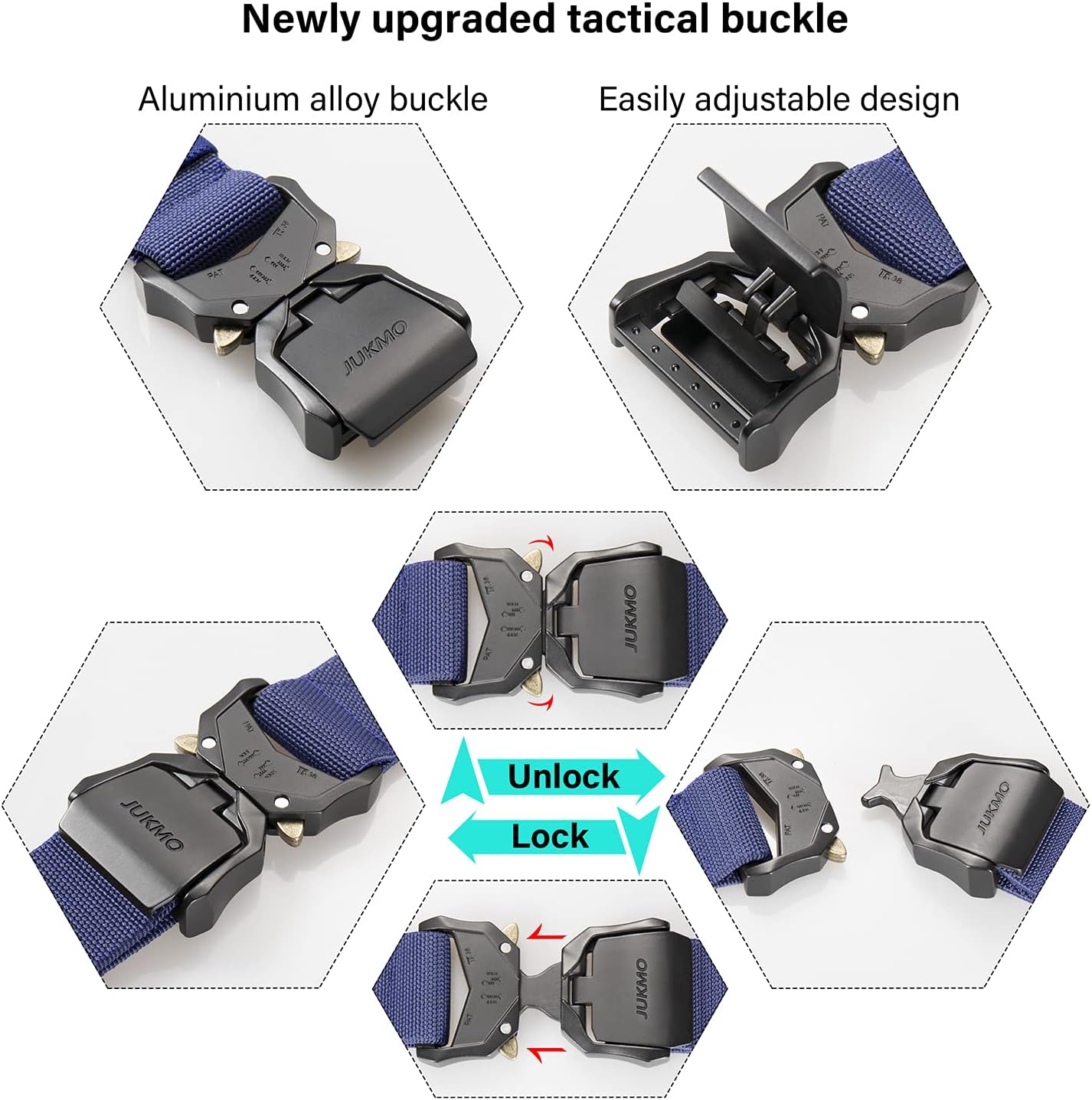 JUKMO Tactical Belt, Military Hiking Rigger 1.5" Nylon Web Work Belt with Heavy Duty Quick Release Buckle