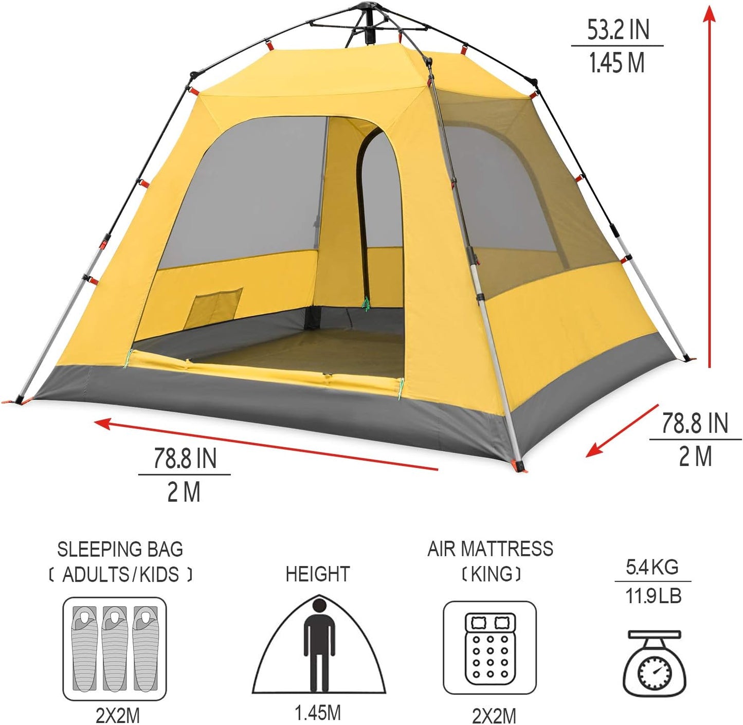 KAZOO Camping Tents 3 Person Waterproof Instant Tents 3 People Cabin Tent Easy Setup with Sun Shade Automatic Aluminum Pole