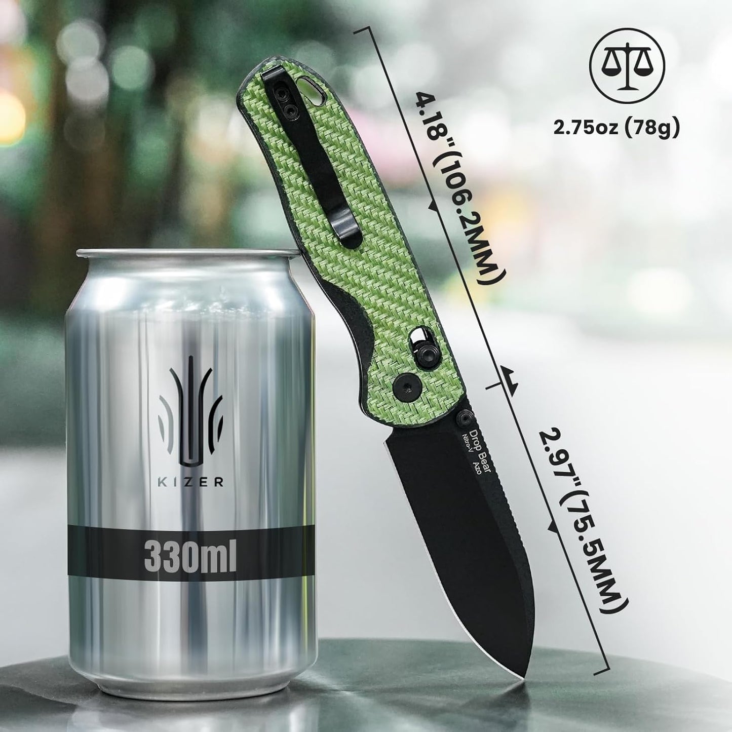 Kizer Drop Bear EDC Pocket Knife, 2.97” Nitro-V Steel Blade G10 Carbon Fiber Handle Folding Knife with Thumb Stud Opener, Lightweight Clutch Lock Camping Hunting Knife for Men Women Gift V3619A4