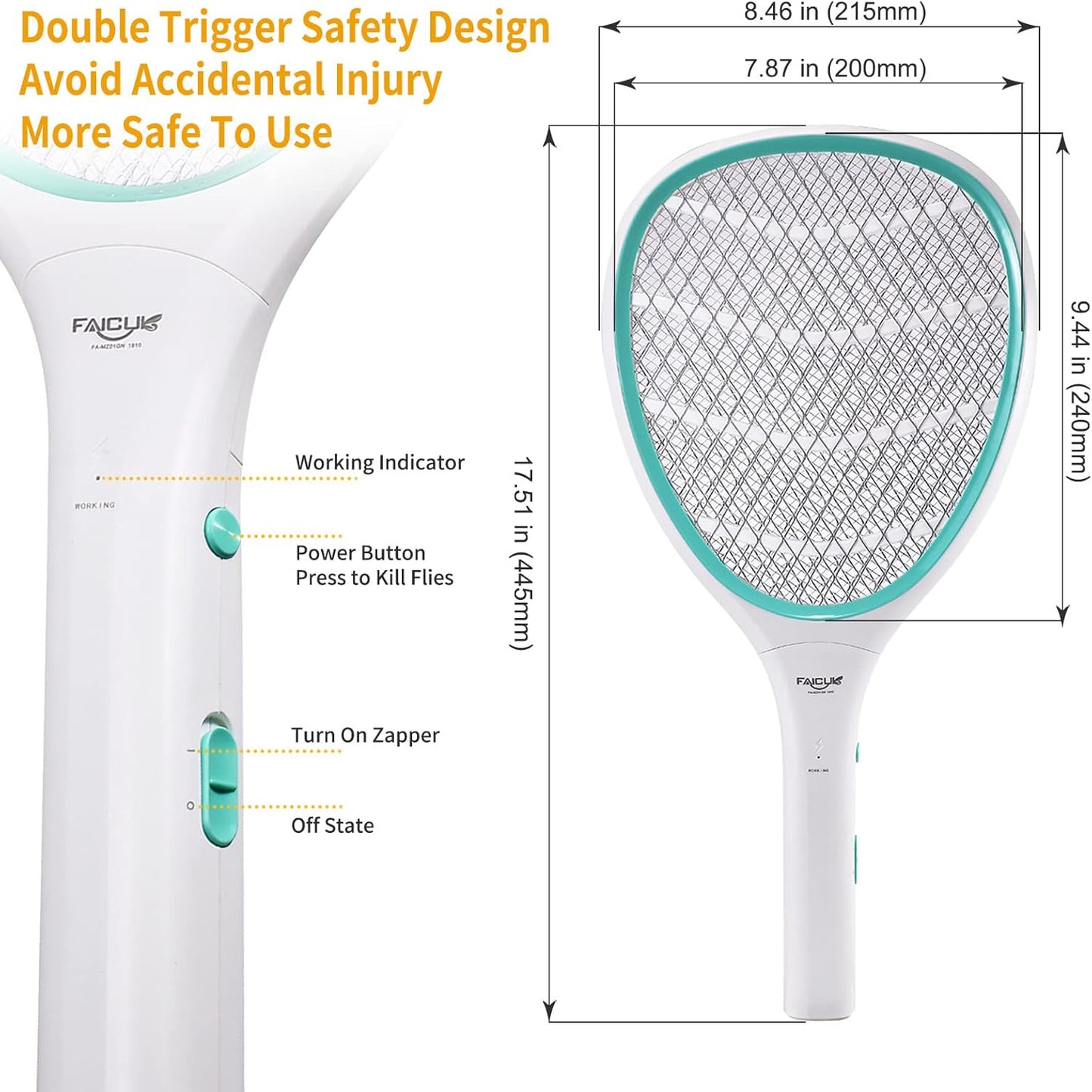Faicuk 2 Pack Bug Zapper Racket Electric Fly Swatter