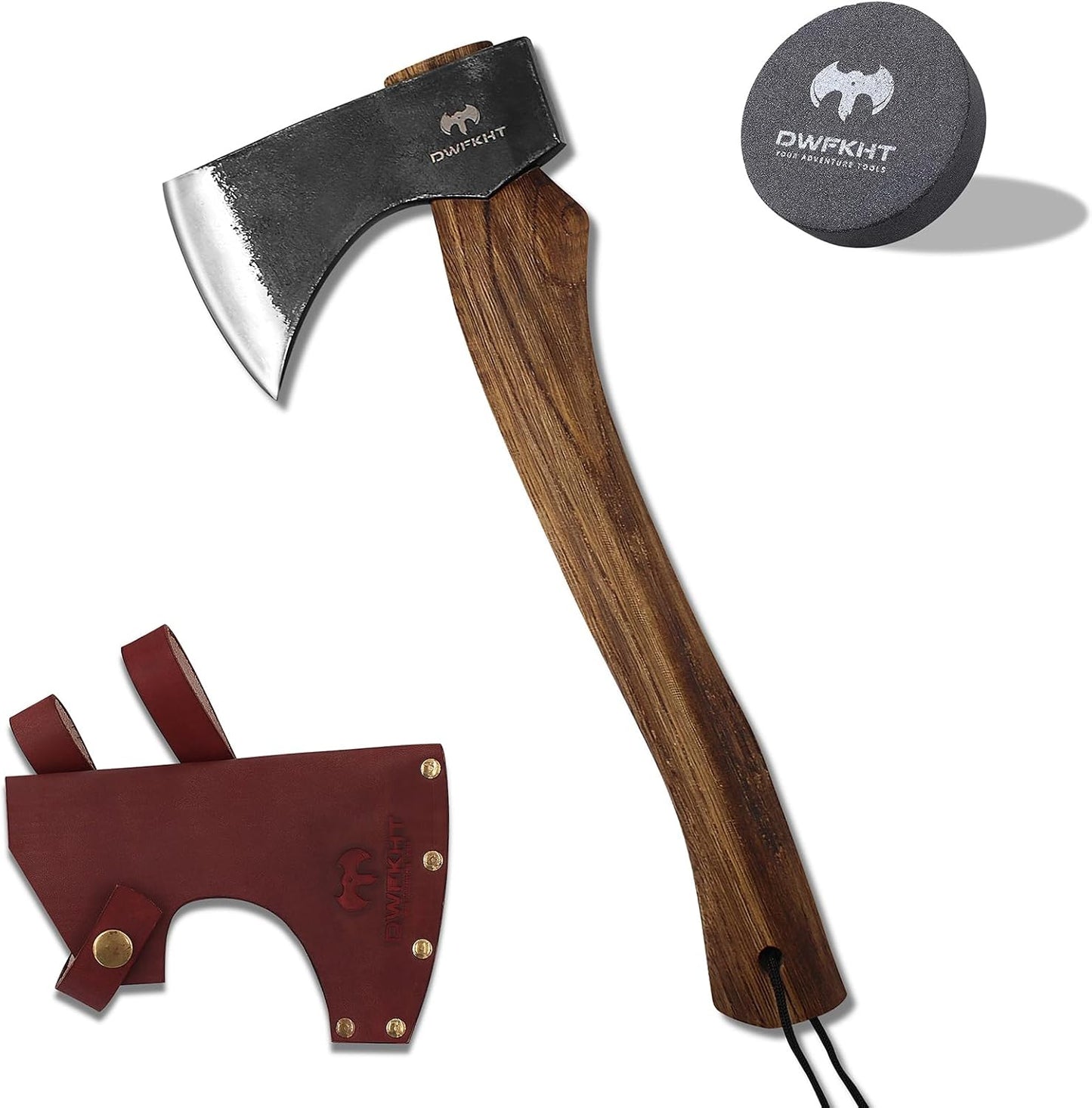 15.7" Hatchet Axe, Camping Hatchet, Hand-Forged Axe with Sheath for Wood Chopping, Splitting, and Carving, Bushcraft Axe with Beech Handle for Outdoor Survival and Garden Work