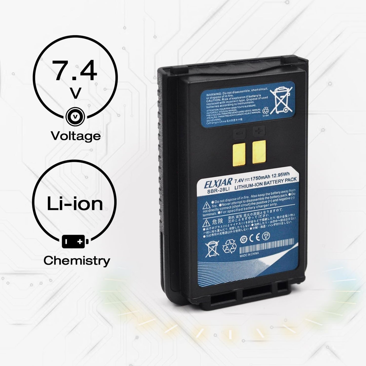 (2-Pack) 7.4V 1750mAh SBR-28Li Li-ion Battery Replacement for Yaesu FT-4VE FT-4VR FT-4VX FT-4XE FT-4XR Radios