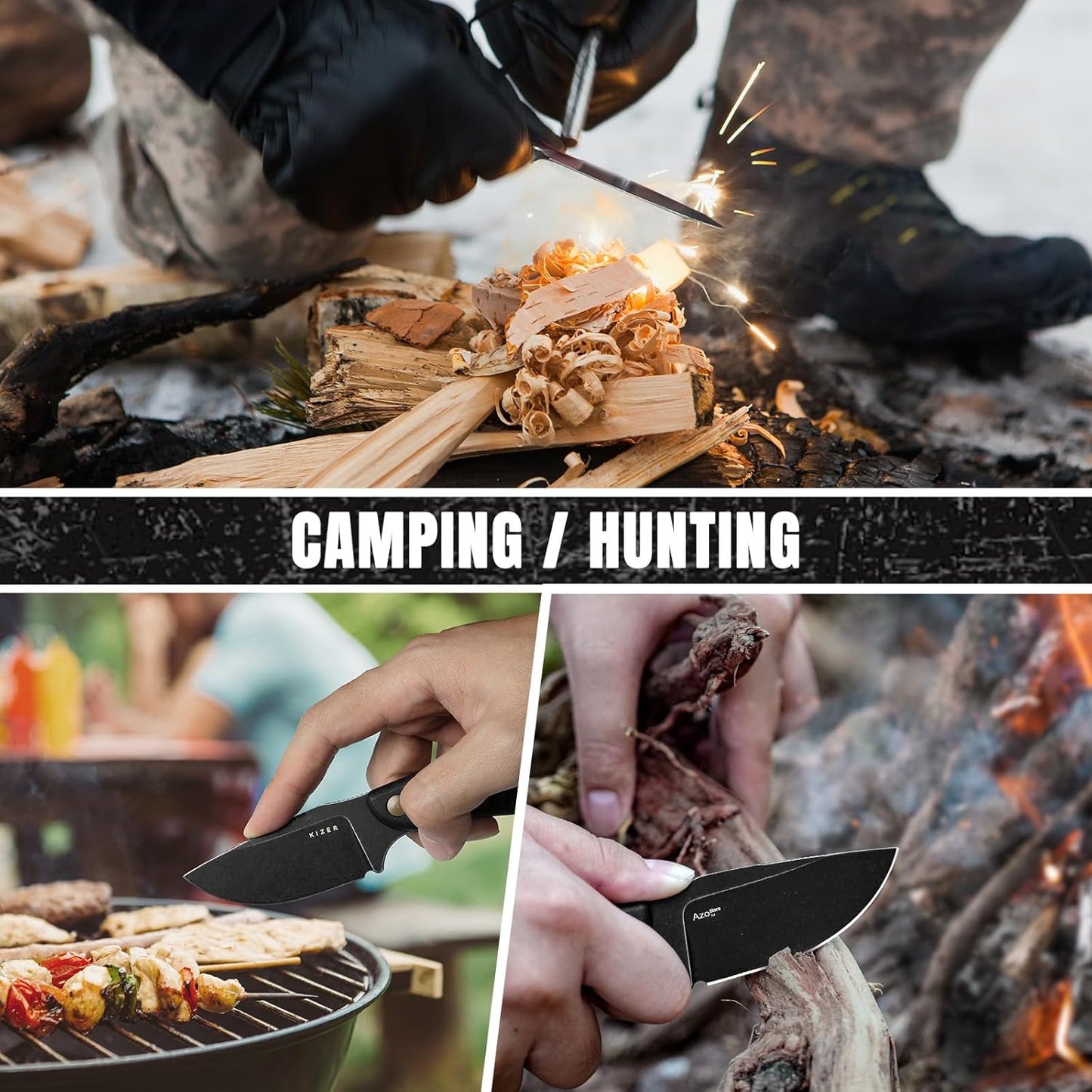 Kizer Hare Fixed Blade Knife with Sheath, 3.14" D2 Steel Blade EDC Fixed Blade Hunting Knives with Black G10 Handle, Small Bushcraft Survival Neck Knives, Outdoor Camping Knife for Men Women, 1077M1