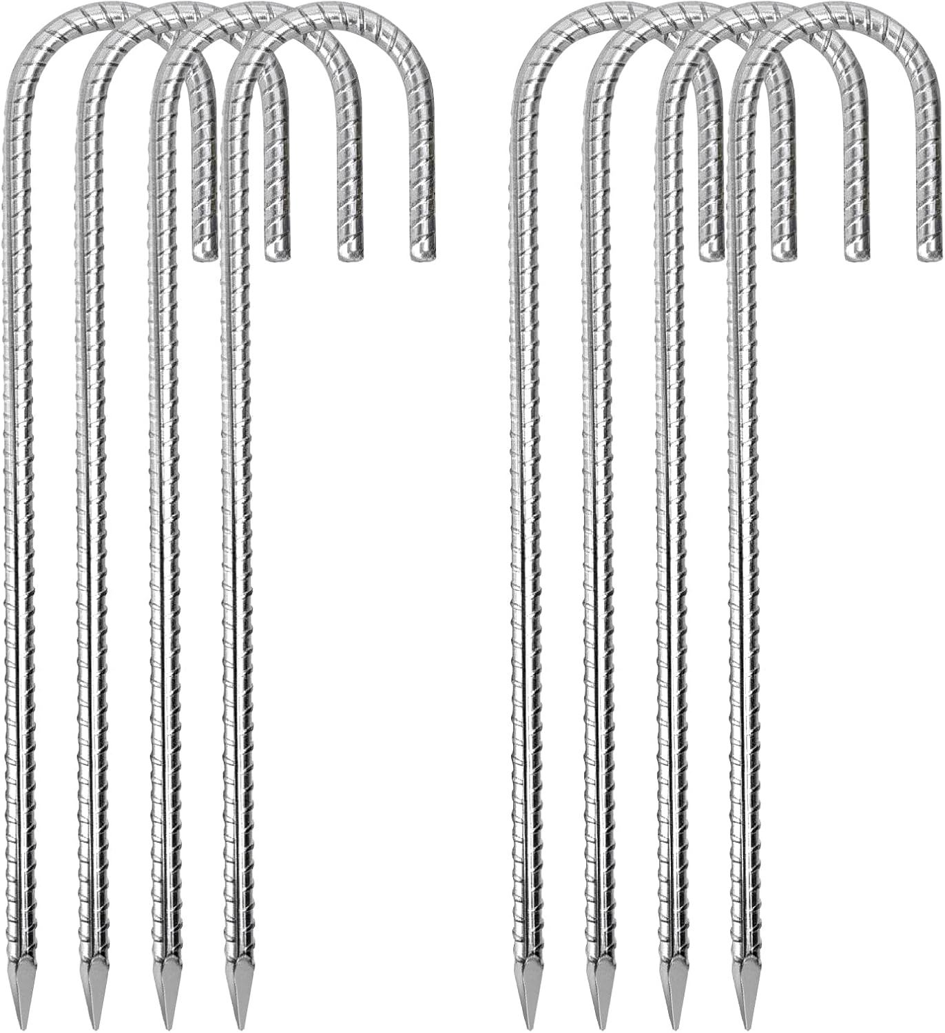 12 Inch Rebar Stakes,8 Packs Heavy Duty Metal J Hook Garden Ground Stakes for Camping Tent Canopy or Supporting for Garden Landscapes Fences Stakes (J Shape-Silver, J-12 x5/16-8pcs)