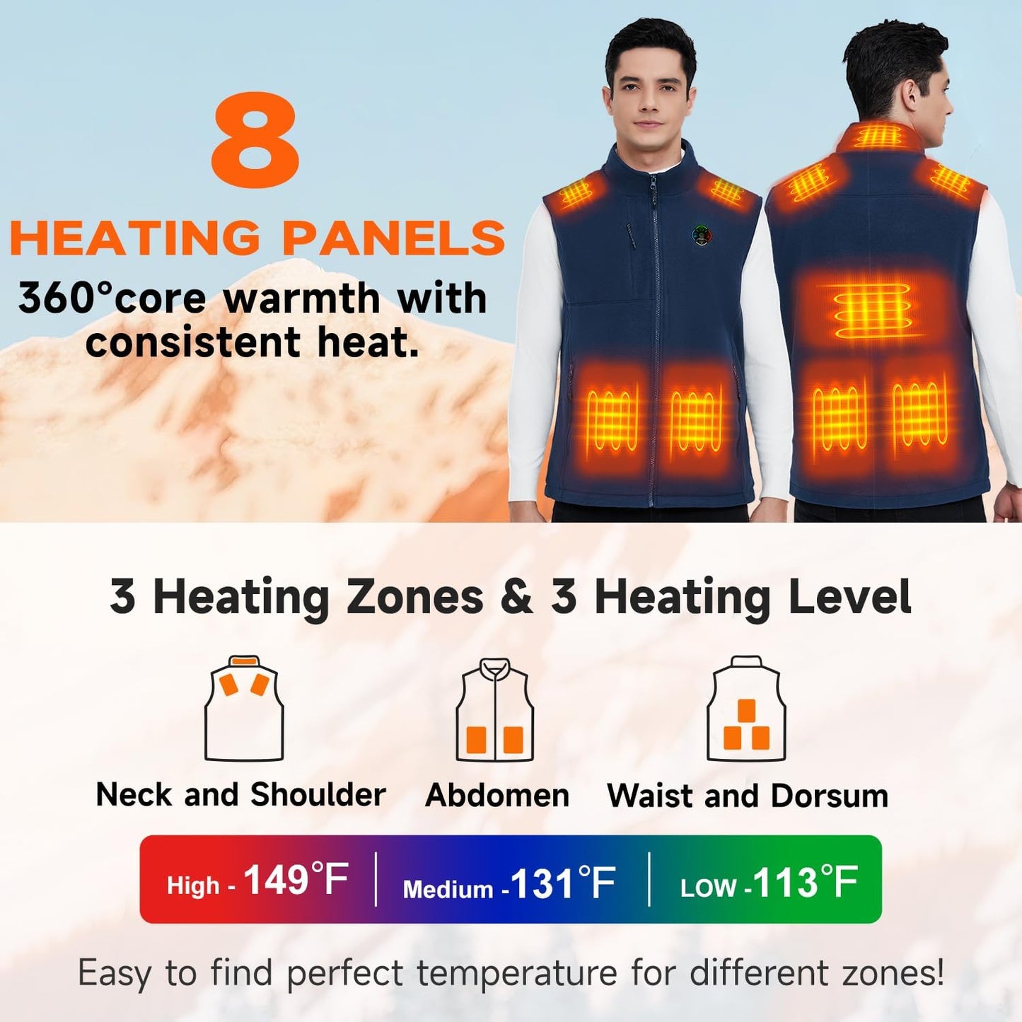 KOVNLO Heated Vest for Men with Battery Pack Included, Soft Fleece Smart Electric Lightweight Heated Jacket