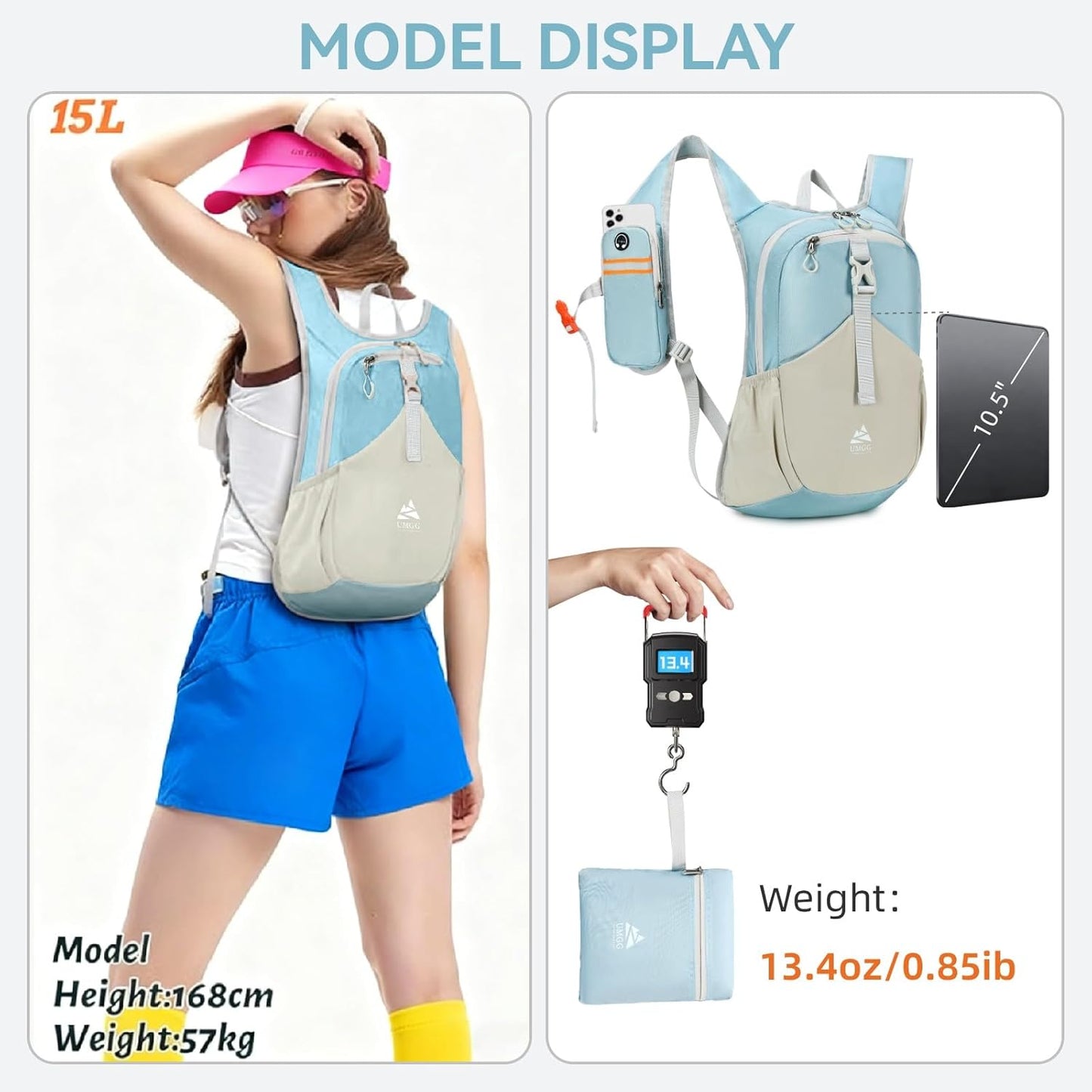 15L Small Hiking Backpack for Women Men Lightweight Packable Backpack Foldable Casual Daypack for Camping Travel Outdoor, Blue