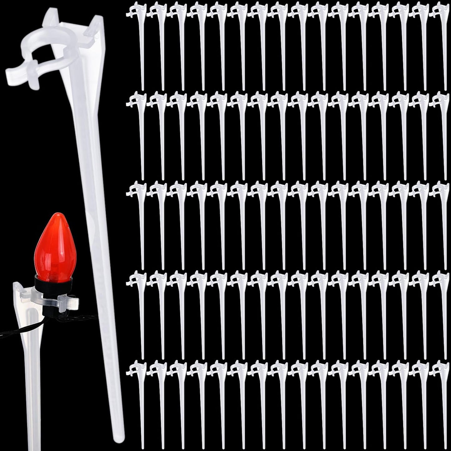 Jetec 200 Pieces Christmas Light Stakes Universal Yard Lawn Holiday 7.5 Inches Light Ground Stakes for C7 C9 String Lights Christmas Outdoor Lights Holders on Yards, Driveways (Clear)