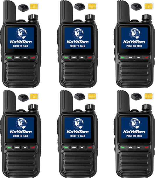 KAYOTOM Global Walkie Talkies Unlimited Range PTT Push-to-Talk Over Cellular Nationwide 5000 Miles POC 4G Handheld Long Range Two Way Radio for Team (with Charge Dock, 6-Packs)