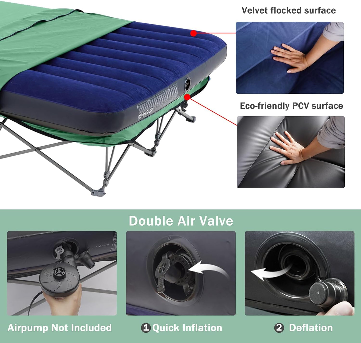 KAMPKEEPER Camping Cot,Camping Cots for Adults,Folding Camping Cot with Inflatable Air Mattress and Carry Bag,for Outdoor Travel Camp Beach Vacation (not Included The Airpump)