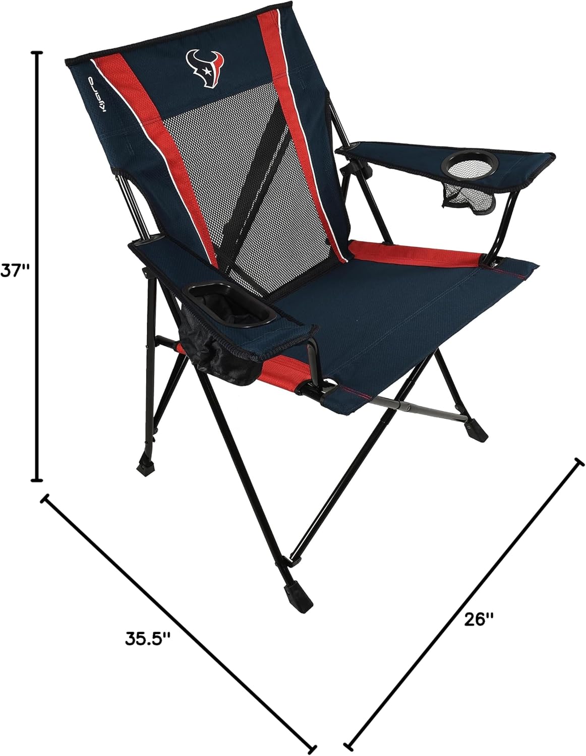 Kijaro Dual Lock Pro Sports Fan Folding Chair, 26" L x 35.5" W x 37" H, Houston Texans