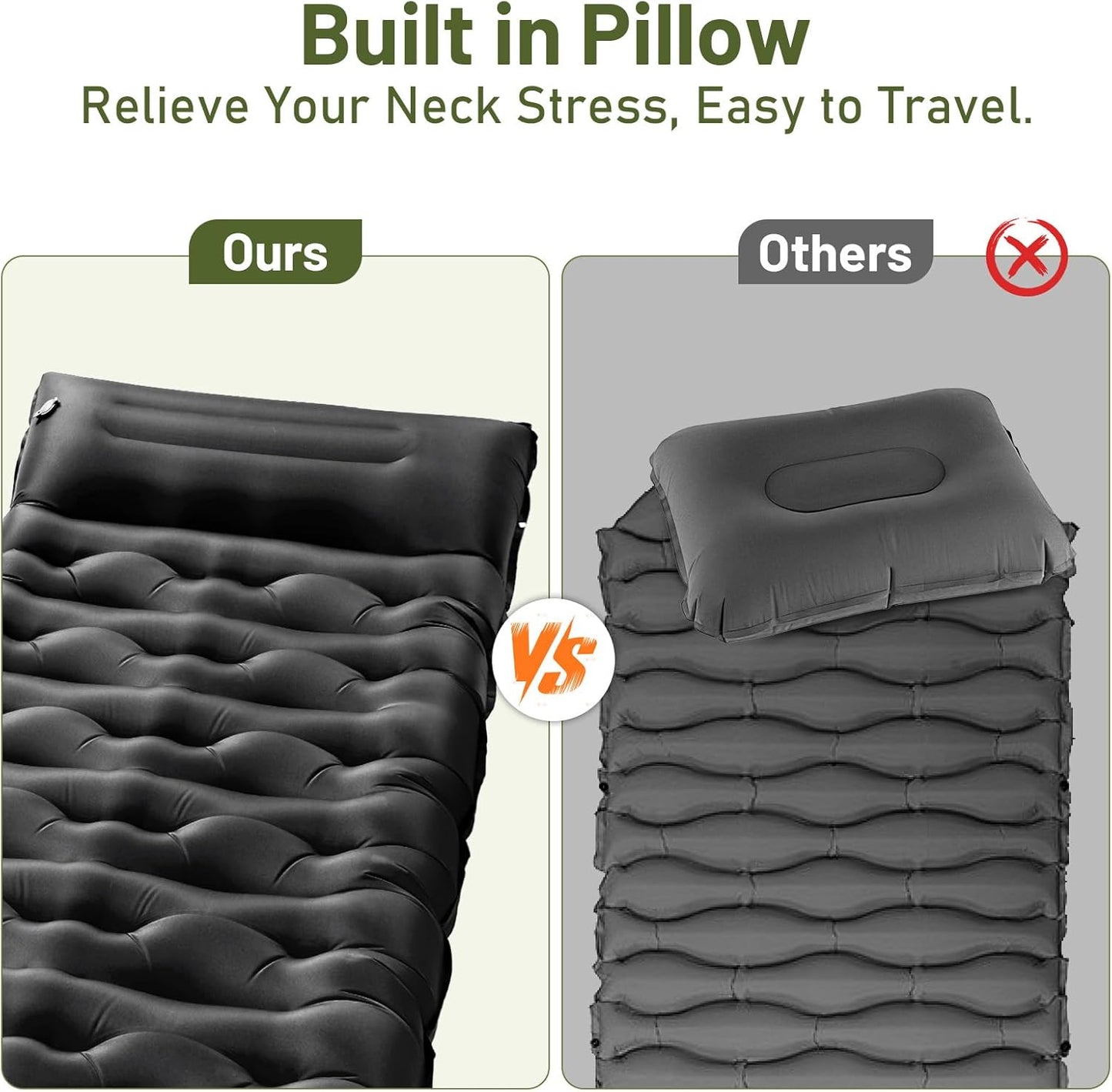 KASBAH Camping Sleeping Pad,Extra Wide 6 inch Thick Inflatable Sleeping Pads with Built-in Foot Pump and Pillow,Ultralight Camping Mat Gear for Outdoor Hiking,Camping, Traveling and Tent