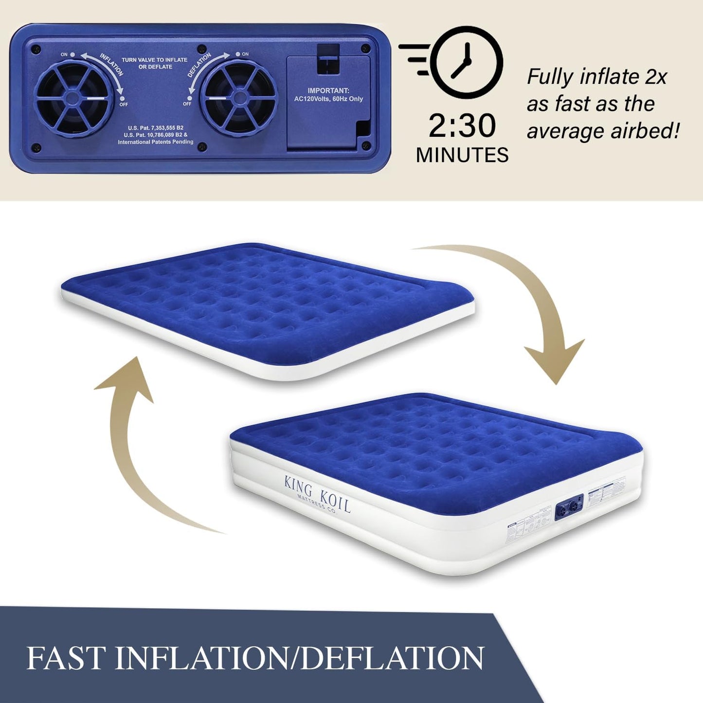 King Koil Luxury Cal King Air Mattress with Built-in Pump for Home, Camping & Guests - King Size Inflatable Airbed Luxury Double High Adjustable Blow Up Mattress, Durable Waterproof & Premium