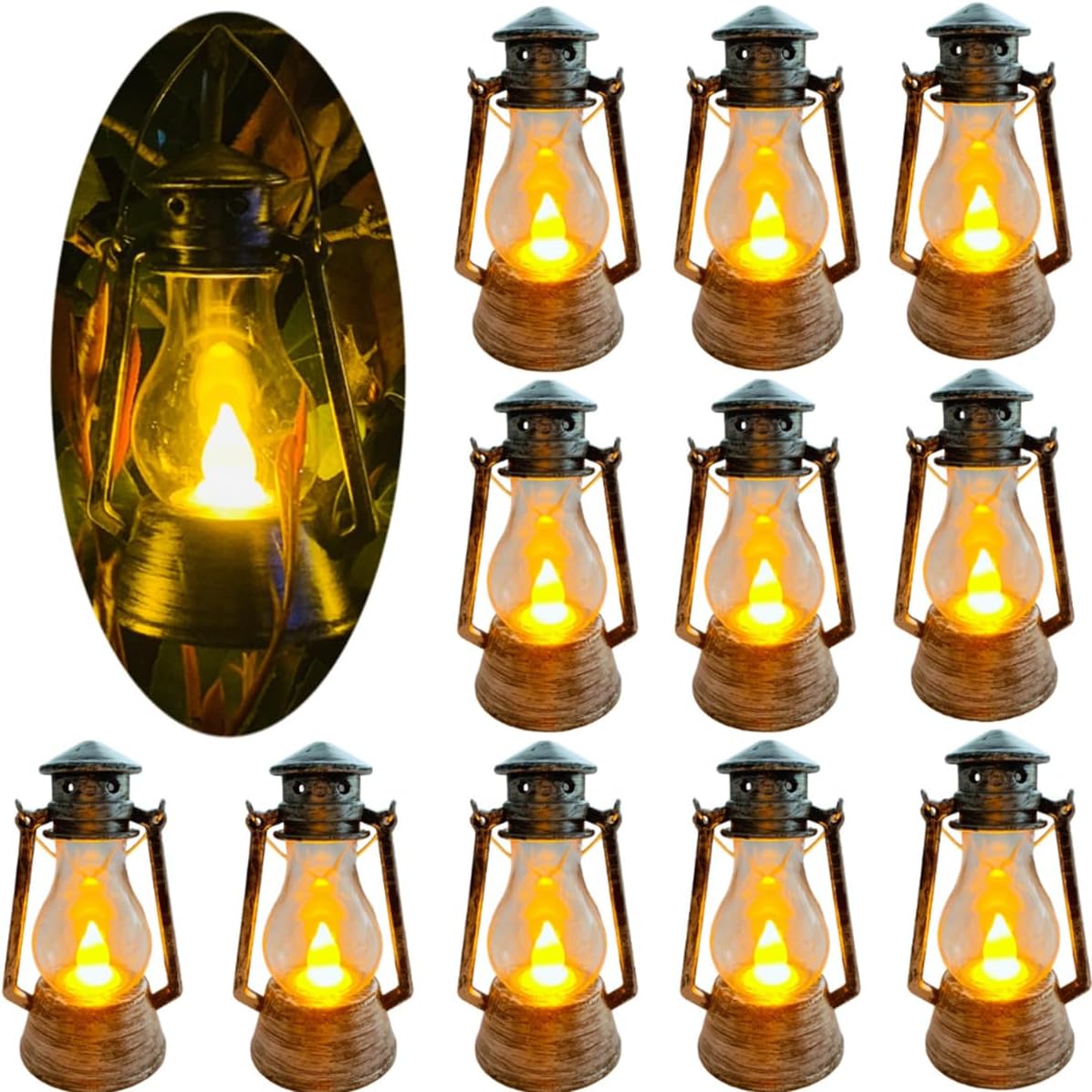 12 Pack Mini Lantern for Little Cowboy Centerpieces Tables Ideas Western Party Favor Decorations Wedding Decor Camping with 4inch Flickering LED Candle, Vintage Table Toppers Decorative