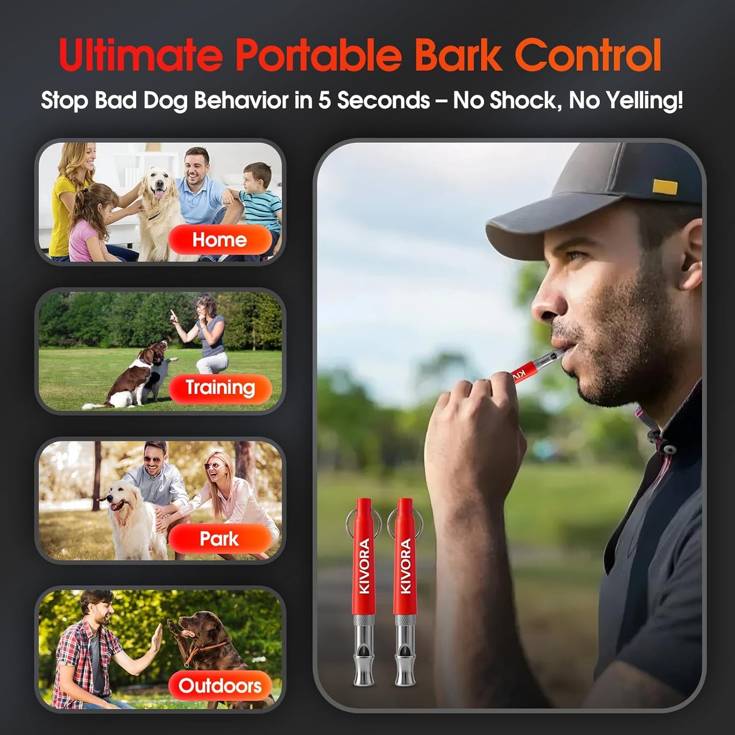 KIVORA 4 Pack Dog Whistle to Stop Barking Neighbors Dog,304 Stainless Steel Adjustable Ultrasonic Silent Dog Training Whistle for Recall & Bark Control,Professional Whistle Suitable for All Dogs