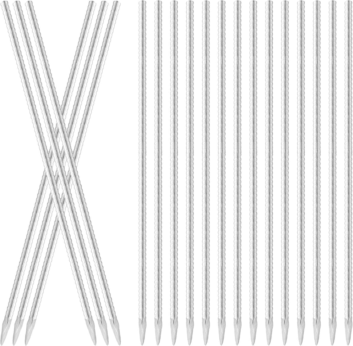 16 Inch Ground Rebar Stakes, 20 Pack Heavy Duty Steel Metal Stakes, Straight Steel Anchors with Chisel Point End, Ground Anchors for Concrete, Garden, Fence, Tent Support