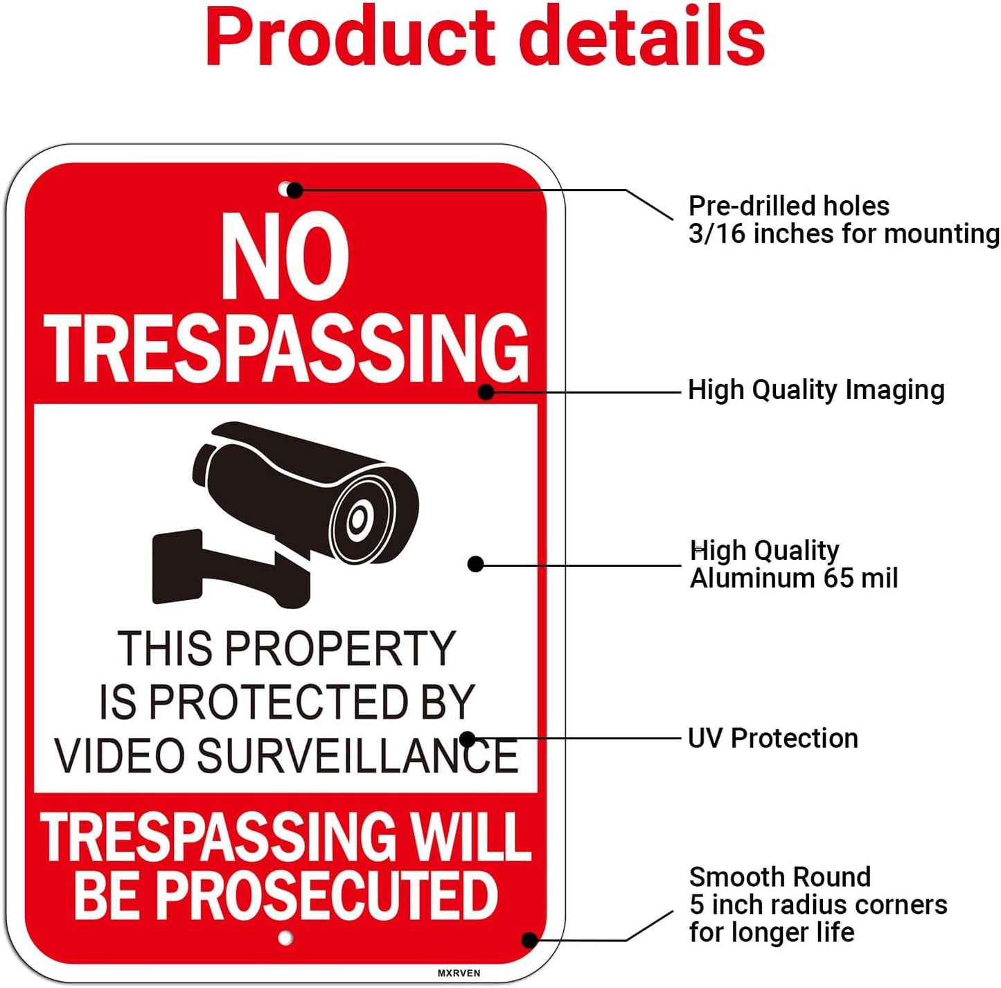 (4 Pack) Large No Trespassing Sign, Video Surveillance Signs, 18"x12" Reflective Aluminum Private Property Signs for House and Business, Violators Will Be Prosecuted, Weather Resistant, Weatherproof