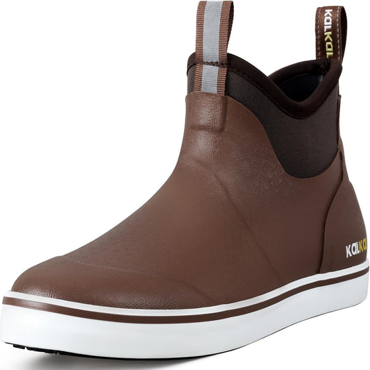 Kalkal Men's Deck Boots, Waterproof Fishing Rain Boots with High Traction, Men's Rubber Boots For Gardening Fishing Boating Camping Sailing