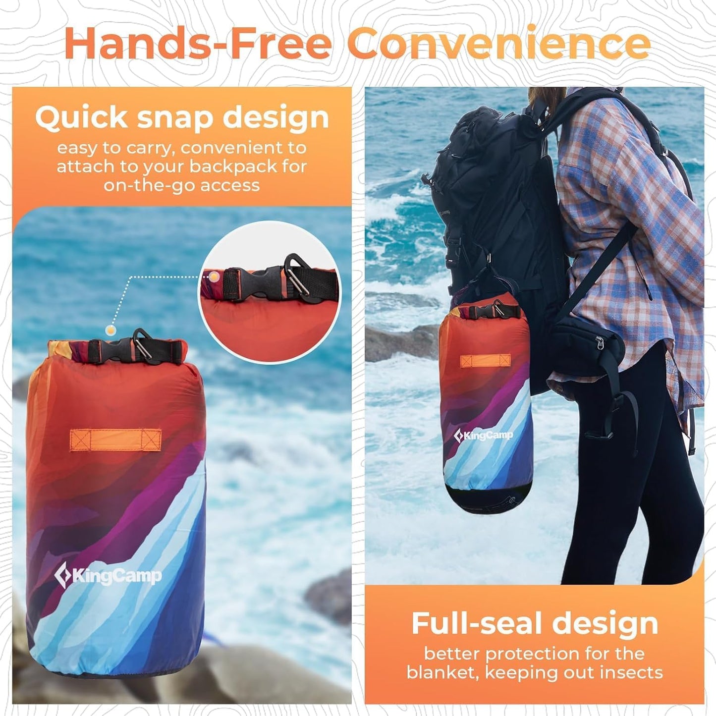 KingCamp Ultralight Camping Blanket, Packable Down Alternative Puffy Printed Wearable Blanket with Snap Buttons & Corner Loops Weatherproof Quilt for Outdoor Travel Stadium (79"L x 57"W, PEAK)