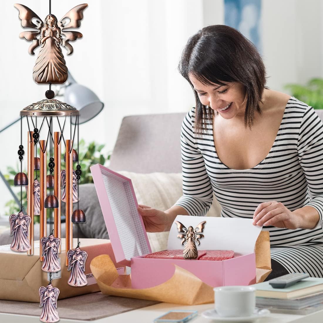 JUNQIU Angel Wind Chimes, Angel Gifts for Women Mom, Angel Decor for Outdoor Room Garden Yard Patio, Religious Wind Chimes