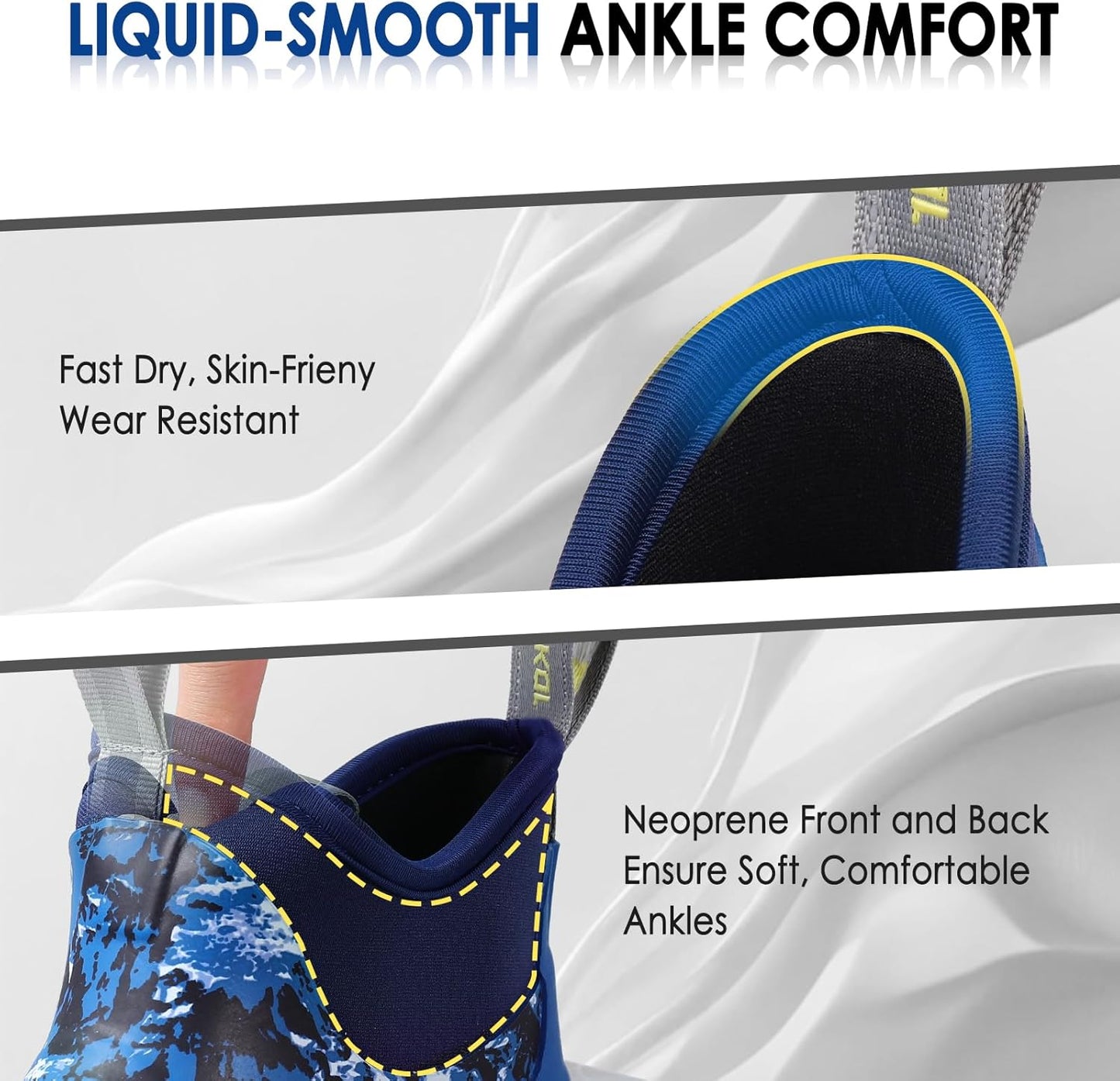 Kalkal Men's Deck Boots, Waterproof Fishing Rain Boots with High Traction, Men's Rubber Boots For Gardening Fishing Boating Camping Sailing