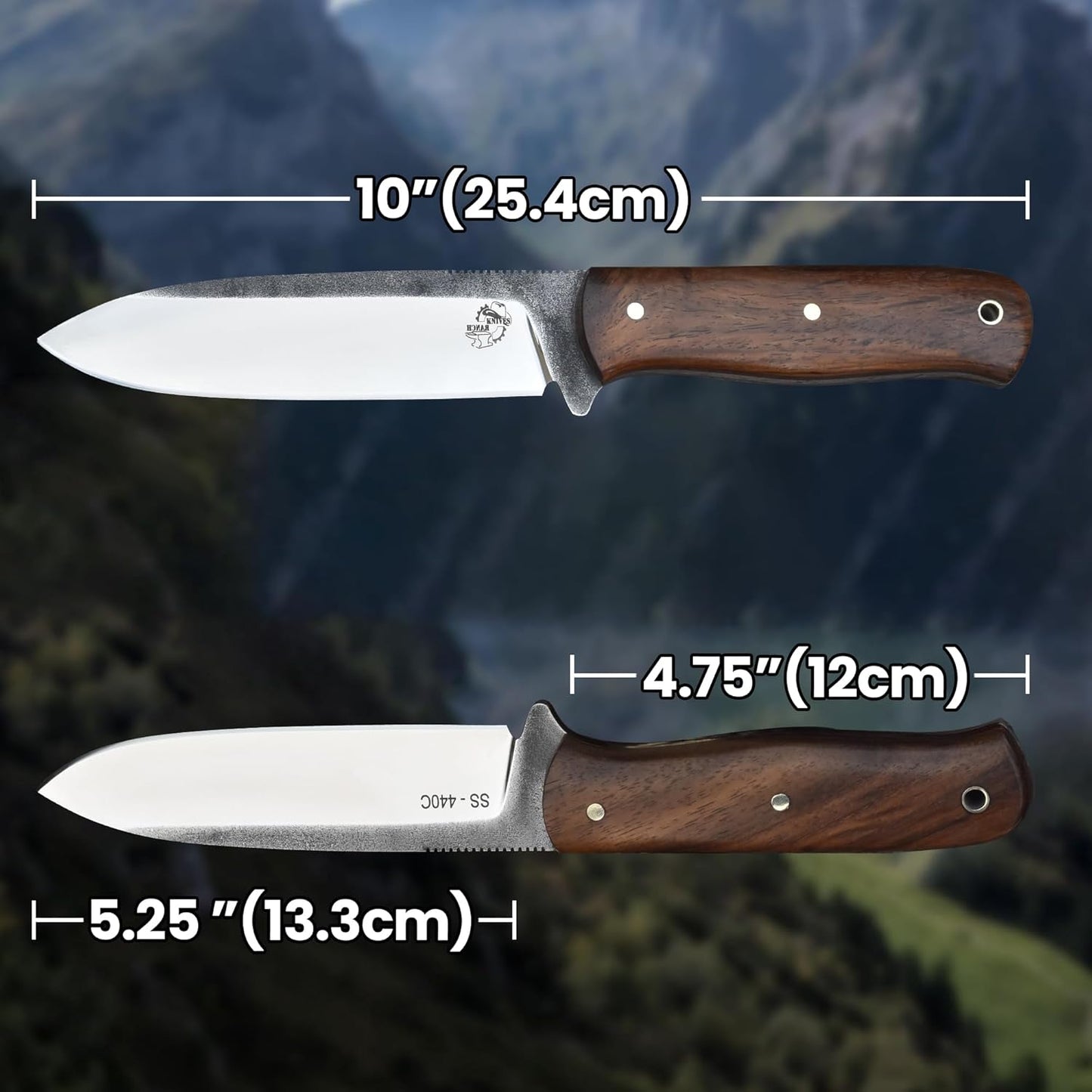 Knives Ranch 10" Bushcraft Knife - Full Tang - 59 Hardness - High Carbon SS 440C - Genuine Leather Sheath - Horizontal/Vertical Carry (Camper Pro 3091-SS-IRW)