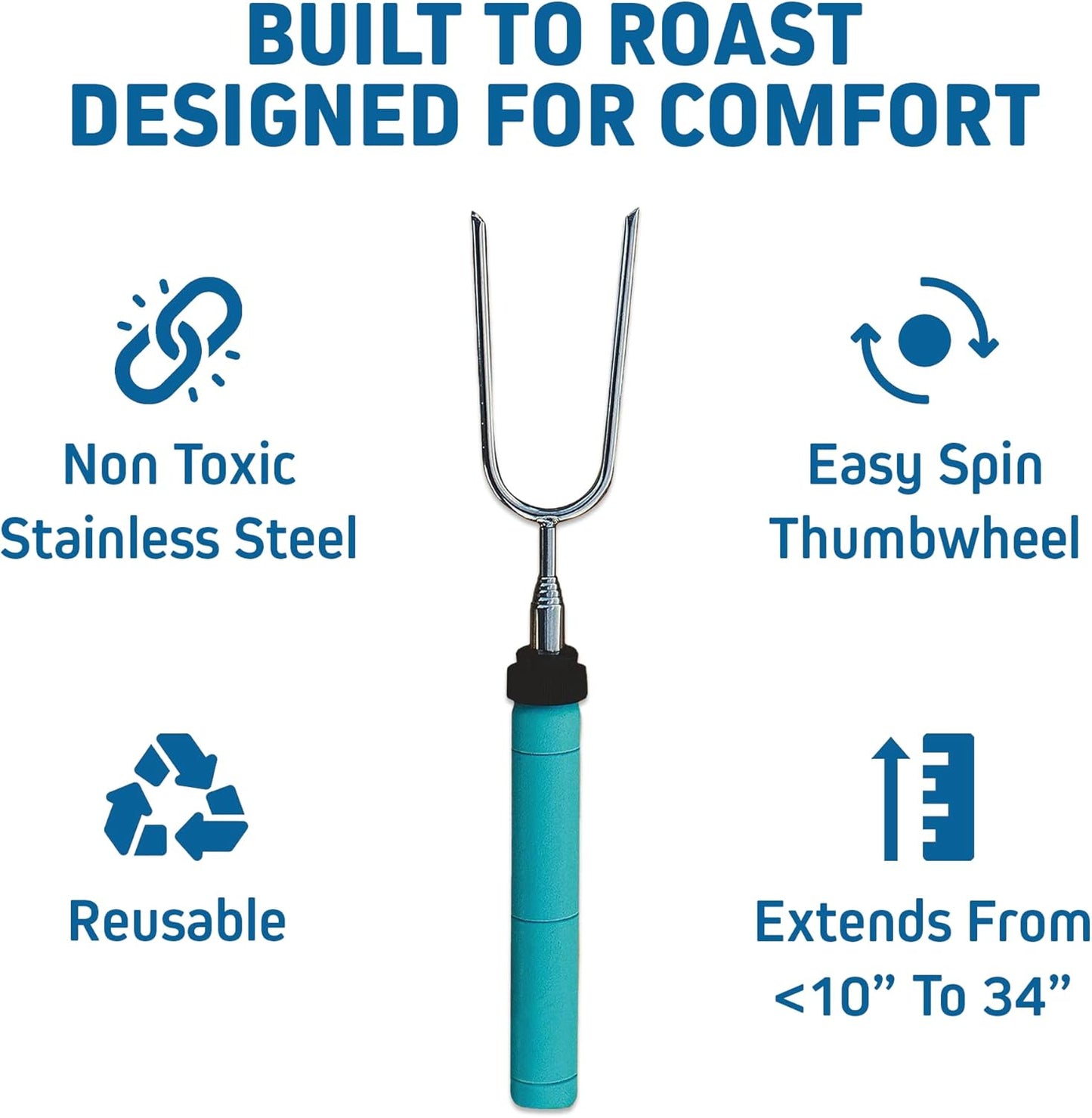 Jolly Green Products Rotating Marshmallow Roasting Sticks for Campfire & Bonfire | Extra Long Hot Dog & Smores Sticks for Fire Pit | Camping Smores Kit | Retractable Campfire Skewers | 1 Pack