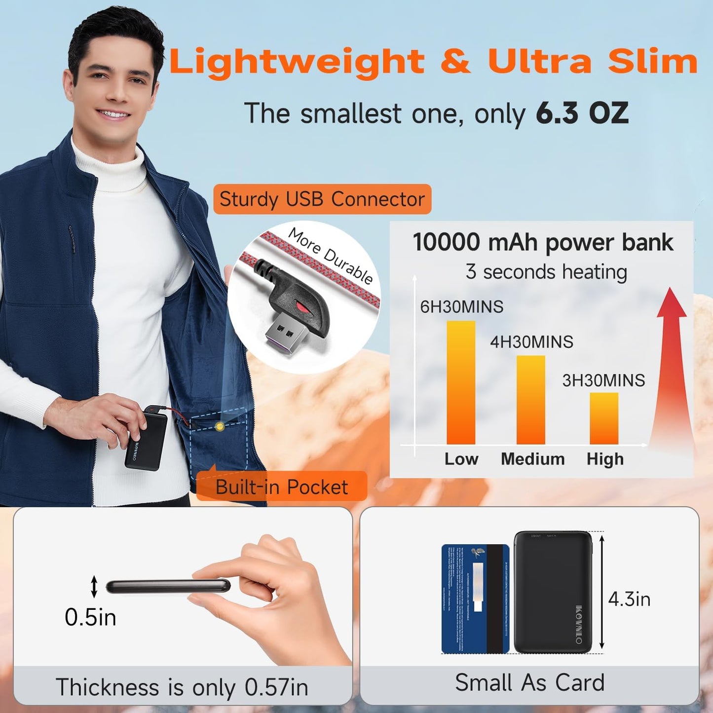 KOVNLO Heated Vest for Men with Battery Pack Included, Soft Fleece Smart Electric Lightweight Heated Jacket