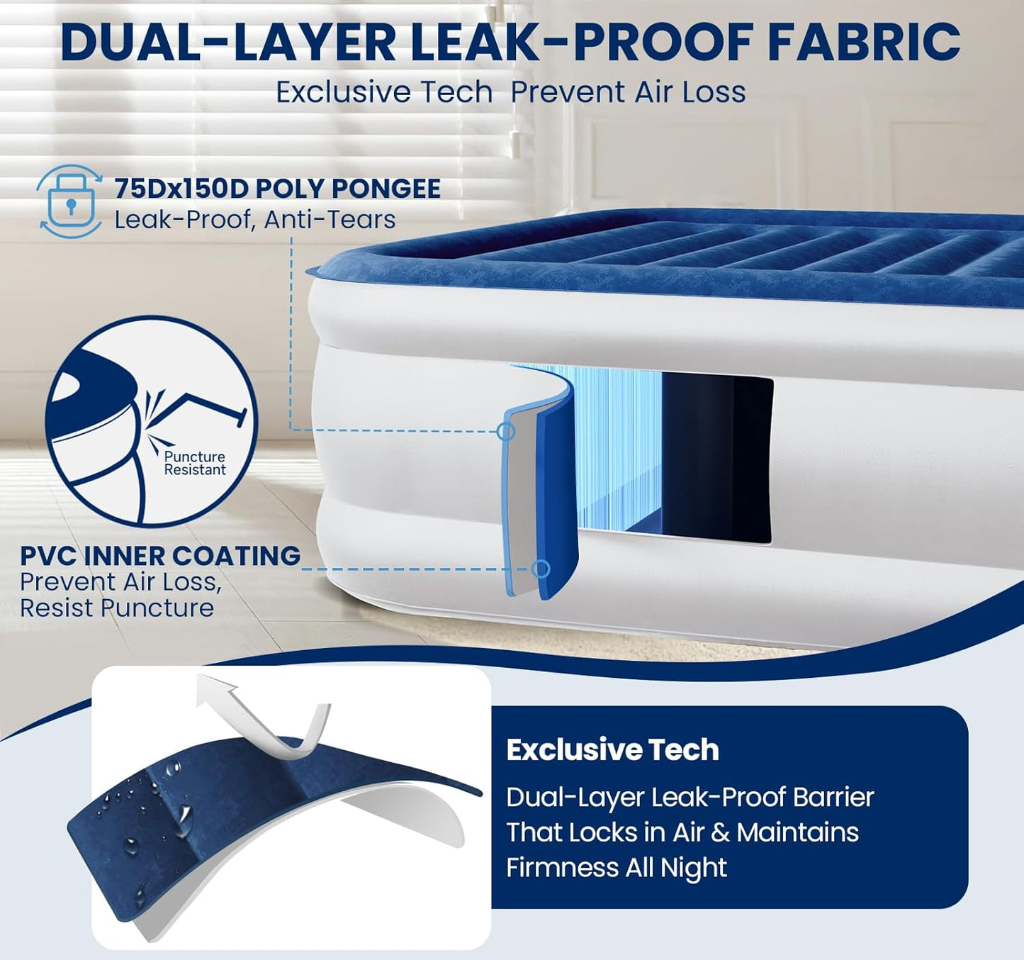 KINGJERRY Queen Air Mattress with Built in Pump, Blow Up Mattress Queen 18 Raised Comfort, Upgrade Surface Inflatable Bed, Leak-Proof Air Bed for Home Guests & Camping, 800 lbs Max, 3-Min Inflation