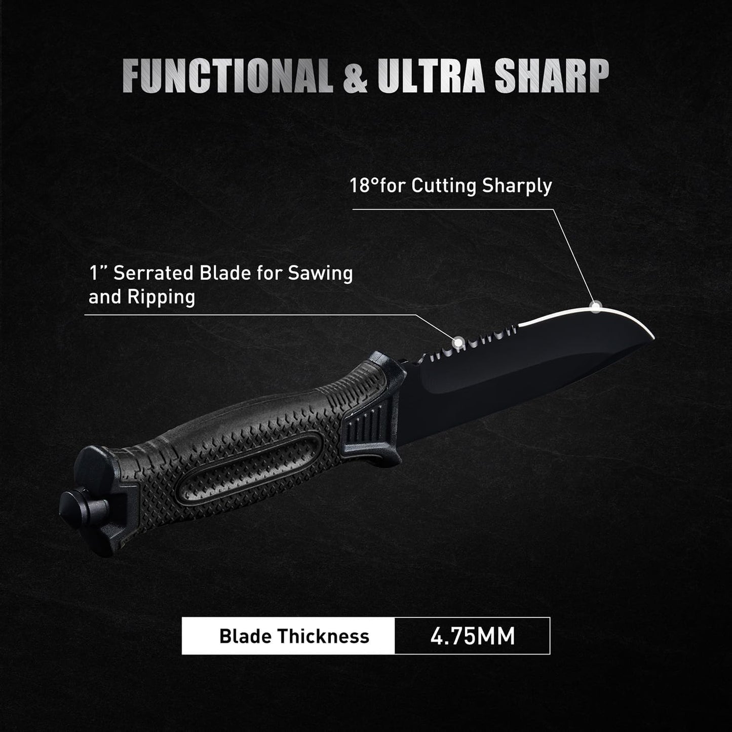 10" Fixed Blade Tactical Knives with Sheath and Clip, Stainless Steel Survival Hunting Bushcraft Full Tang Non-Slip Handle Knife for Camping, Hunting, Adventure, Outdoors, EDC, Black