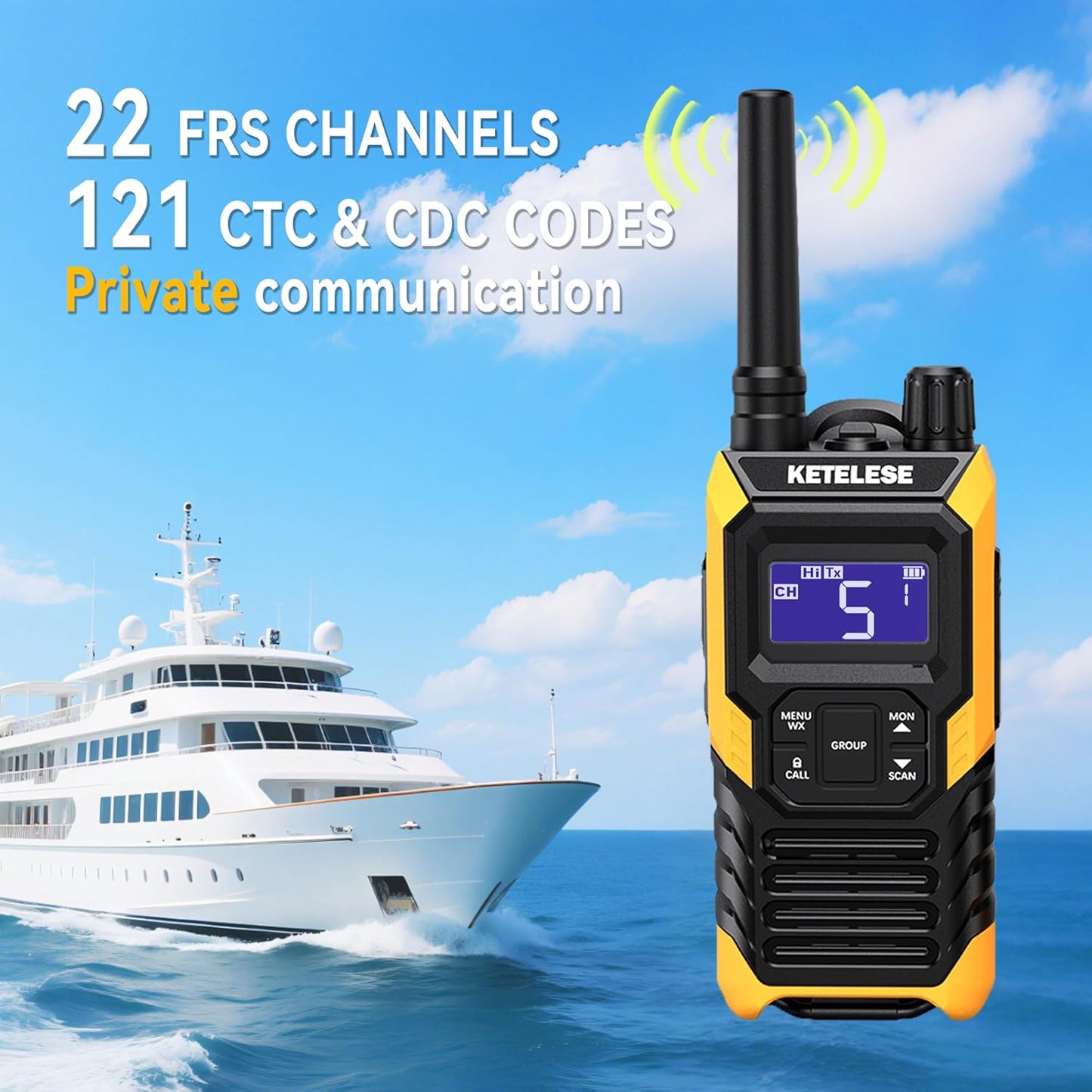 KETELESE T4 Heavy Duty Walkie Talkies, IP67 Waterproof FRS 2 Way Radio Long Range, USB-C Rechargable, with Earpiece, VOX, NOAA, Weather Alert, Dual PTT, One-Key Group Call, Dock, 2 Pack