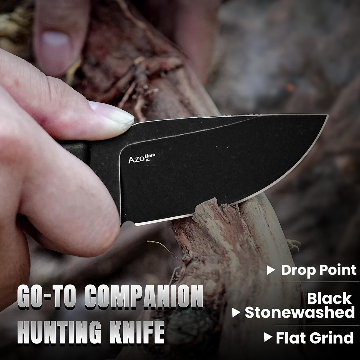 Kizer Hare Fixed Blade Knife with Sheath, 3.14" D2 Steel Blade EDC Fixed Blade Hunting Knives with Black G10 Handle, Small Bushcraft Survival Neck Knives, Outdoor Camping Knife for Men Women, 1077M1