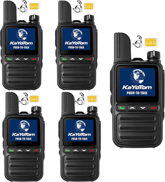 KAYOTOM Lifetime Free Global Walkie Talkies Unlimited Range PTT Push-to-Talk Over Cellular Nationwide POC 4G Handheld Long Range Two Way Radio for Team Management (with Earphones, 5-Packs)