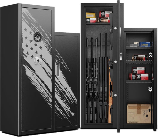 KAER 8-10 Gun Safe, Large Gun Safe for Rifles and Pistols, Quick Access Home Gun Rifle Safe and Storage Gun Cabinet with 4 Pistol Pouches and Removable Shelf for Shotgun, Firearm, Ammo