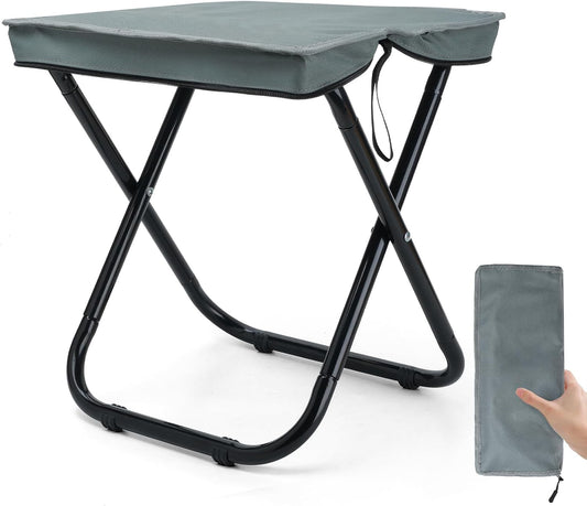 16" Foldable Portable Camping Stool Heavy Duty 350lbs for Adults, Lightweight Travel Stool with Carry Bag, Gray