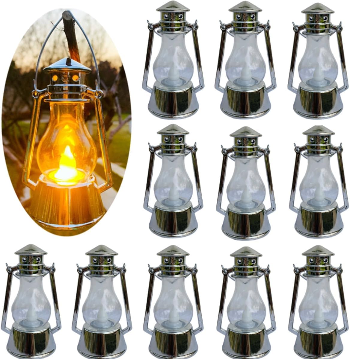 12 Pack Mini Lantern for Little Cowboy Centerpieces Tables Ideas Western Party Favor Decorations Wedding Decor Camping with 4inch Flickering LED Candle, Vintage Table Toppers Decorative